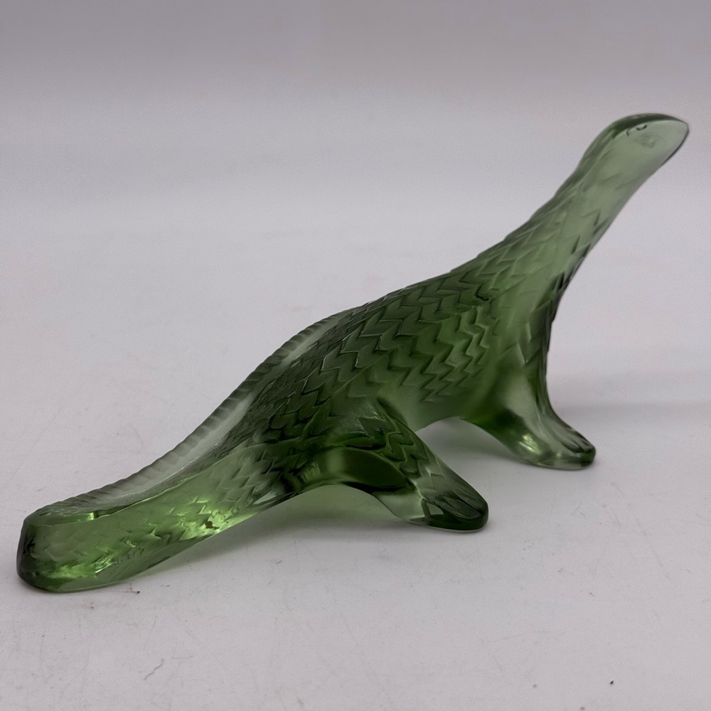 Lalique France Signed Green Crystal Lizard Gecko Figurine 6.5” Vintage